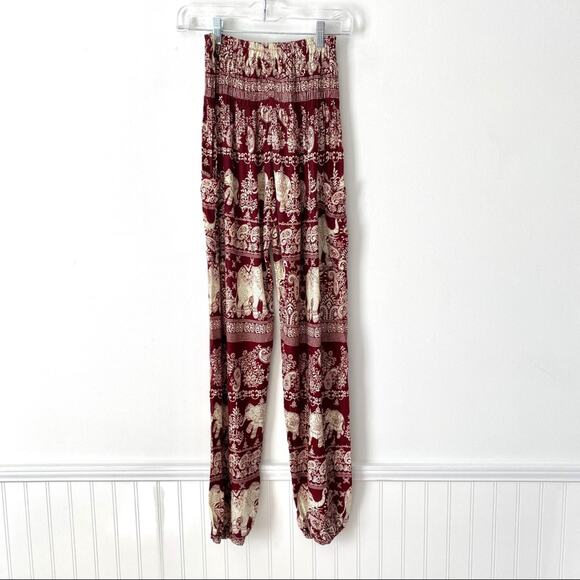 Elephant Burgundy Ruched Waist Harem Pants Small - Picture 2 of 8